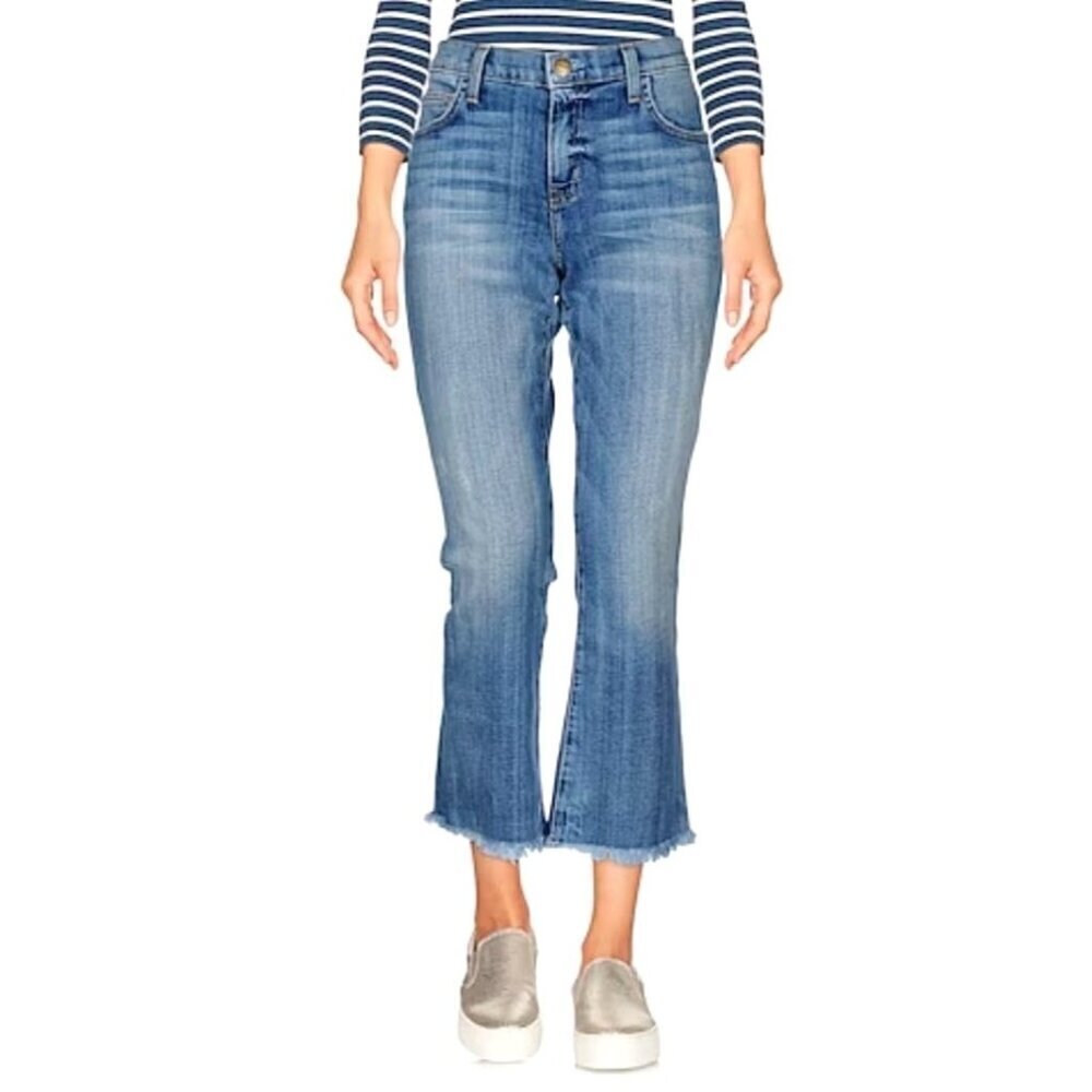 Current Elliott Jeans Women 27 Blue Medium Wash Denim Raw Hem High Rise Cropped